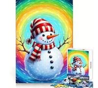 Puzzle da 1000 pezzi con pupazzo di neve su sfondo arcobaleno vorticoso, per adulti, gioco di logica mentale, momento di serenità, taglio preciso, regalo di Natale (38x26cm)