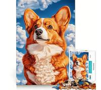 Puzzle da 1000 pezzi con raffigurazione di un Welsh Corgi contro un cielo blu,con tecnologia di taglio laser avanzata e ideale per il divertimento in casa (38x26cm)