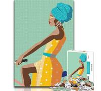 Puzzle da 1000 pezzi con ragazza afro che va in bicicletta in Africa,per adulti e ragazzi,per ammazzare il tempo durante le vacanze,con pezzi completamente interconnessi e di forma casuale,75x50cm