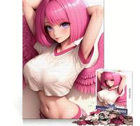Puzzle da 1000 pezzi con ragazza angelo dai capelli rosa in stile anime, ideale per adolescenti, un gioco per allenare la mente, un'attività artistica rilassante e un regalo stagionale (50x75cm)