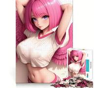 Puzzle da 1000 pezzi con ragazza angelo dai capelli rosa in stile anime, ideale per adolescenti, un gioco per allenare la mente, un'attività artistica rilassante e un regalo stagionale (50x75cm)