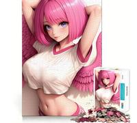 Puzzle da 1000 pezzi con ragazza angelo dai capelli rosa in stile anime ideale per adulti per rafforzare la memoria per il tempo libero e il divertimento con bordi di qualità e un regalo elegante