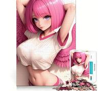 Puzzle da 1000 pezzi con ragazza angelo dai capelli rosa in stile anime, per adulti Un gioco divertente e stimolante da giocare insieme Taglio preciso per un'opera d'arte da esporre (38x26cm)