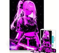 Puzzle da 1000 pezzi con ragazza anime al neon e katana, ideale per adolescenti, stimola la memoria, riduce lo stress e crea un'immagine tridimensionale Decorazione murale (50x75cm)