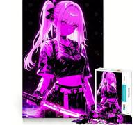 Puzzle da 1000 pezzi con ragazza anime al neon e katana, ideale per adolescenti Un giocattolo divertente e stimolante per la mente Un'opera d'arte da collezione con dettagli nitidi (38x26cm)