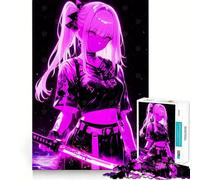 Puzzle da 1000 pezzi con ragazza anime al neon e katana, ideale per adulti Gioco di logica e abilità, antistress, con taglio preciso ed elegante (38x52cm)