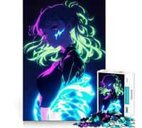 Puzzle da 1000 pezzi con ragazza anime al neon per adolescenti, ideale per migliorare la memoria, hobby tranquillo, bordi precisi, regalo di compleanno (50x75cm)