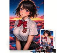 Puzzle da 1000 pezzi con ragazza anime al tramonto e nuvole, ideale per adolescenti Pensare in modo strategico, creare un'atmosfera serena e rilassante, perfetta per Natale (38x52cm)