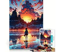 Puzzle da 1000 pezzi con ragazza anime al tramonto sul lago,gioco di costruzione che mette alla prova la concentrazione,facile da assemblare e sicuro,ideale per le vacanze e il tempo libero in casa