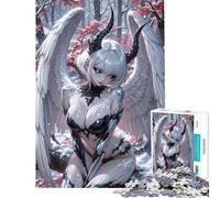 Puzzle da 1000 pezzi con ragazza anime alata e corna in inverno Gioco rompicapo per adulti ideale per passare il tempo durante le vacanze o per compleanni e Natale (dimensioni 38x52cm)