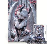 Puzzle da 1000 pezzi con ragazza anime alata e corna in inverno, ideale per adulti, per una memoria acuta e una fuga rilassante, con bordi precisi (38x52cm)