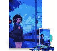 Puzzle da 1000 pezzi con ragazza anime alla stazione ferroviaria,gioco di concentrazione mentale,tagli di precisione,bordi lisci,attività rilassante per serate tranquille (38x26cm)