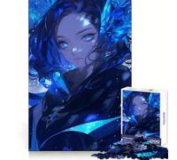 Puzzle da 1000 pezzi con ragazza anime blu e cristallo, ideale per migliorare la memoria, per un divertimento senza stress, con taglio di precisione e come regalo di Natale (38x52cm)