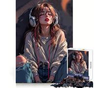 Puzzle da 1000 pezzi con ragazza anime che ascolta musica, ideale per adolescenti, con un'immagine nitida e rilassante, taglio uniforme e come regalo di Natale (38x52cm)