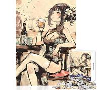 Puzzle da 1000 pezzi con ragazza anime che beve sakè,giocattoli antistress,ottimo regalo per giochi impossibili,allena il tuo cervello e le tue mani,dimensioni 38x26cm