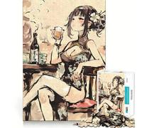 Puzzle da 1000 pezzi con ragazza anime che beve sakè,gioco di concentrazione mentale,taglio di precisione,bordi lisci,gioco significativo per costruire connessioni (50x75cm)