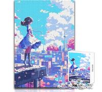 Puzzle da 1000 pezzi con ragazza anime che domina il paesaggio urbano, pixel art, ideale per momenti di relax in casa, durevole, giocattolo di precisione ad incastro, dimensioni 50x75cm