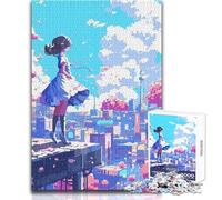 Puzzle da 1000 pezzi con ragazza anime che domina il paesaggio urbano, pixel art, per adolescenti, divertente gioco cognitivo di apprendimento, premuroso, dimensioni 38x26cm