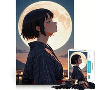 Puzzle da 1000 pezzi con ragazza anime che guarda la luna,gioco creativo con componenti robusti e ben definiti,ideale da portare in viaggio,perfetto come regalo (50x75cm)