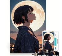 Puzzle da 1000 pezzi con ragazza anime che guarda la luna,gioco di memoria ad alta precisione,attività creativa interattiva per stimolare la mente a casa (38x26cm)