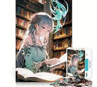 Puzzle da 1000 pezzi con ragazza anime che legge in biblioteca,gioco di costruzione che mette alla prova la concentrazione,facile da assemblare e sicuro,ideale per le vacanze e il tempo libero in casa