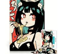 Puzzle da 1000 pezzi con ragazza anime che mangia la pizza,ideale per adolescenti Gioco divertente e coinvolgente,incastro perfetto senza spazi vuoti,perfetto per una serata in famiglia (38x26cm)