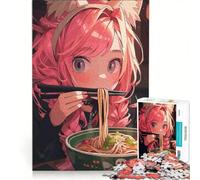 Puzzle da 1000 pezzi con ragazza anime che mangia ramen con le bacchette, decorazione da parete, divertente antistress, ideale come regalo 50x75cm