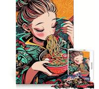 Puzzle da 1000 pezzi con ragazza anime che mangia ramen, ideale per adolescenti, stimolante per la mente, per un relax piacevole e senza cuciture, perfetto come regalo di Natale (38x26cm)