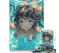Puzzle da 1000 pezzi con ragazza anime che nuota, ideale per adolescenti Migliora la memoria, è un'attività rilassante, tagliata al laser e rappresenta un regalo premuroso (50x75cm)