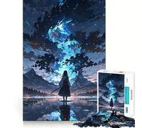 Puzzle da 1000 pezzi con ragazza anime che osserva le stelle in riva al lago,ideale per adolescenti Attività divertente e stimolante per la mente,con taglio di alta precisione e relax (38x52cm)