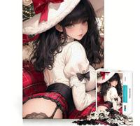 Puzzle da 1000 pezzi con ragazza anime con cappello di Babbo Natale per adolescenti,divertente da giocare,con incastro perfetto e senza spazi vuoti,ideale per una serata in famiglia (50x75cm)