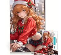 Puzzle da 1000 pezzi con ragazza anime con cappello di Babbo Natale,personaggio Waifu,gioco di concentrazione mentale,taglio di precisione,bordi lisci,attività rilassante per serate tranquille