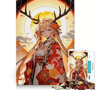 Puzzle da 1000 pezzi con ragazza anime con corna di cervo per adolescenti,divertente da giocare,ad incastro perfetto,senza spazi vuoti,per una serata in famiglia (38x26cm)