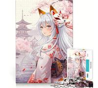 Puzzle da 1000 pezzi con ragazza anime con maschera da volpe e kimono,divertente e stimolante per la mente Componenti robusti e ben definiti Un passatempo avvincente per rilassarsi in casa (50x75cm)