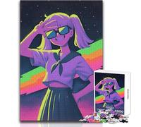 Puzzle da 1000 pezzi con ragazza anime con occhiali da sole e simbolo della pace, gioco educativo per la concentrazione mentale, idea regalo speciale commovente, dimensioni 38x26cm