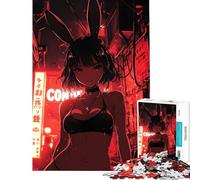 Puzzle da 1000 pezzi con ragazza anime con orecchie da coniglio in città ideale per compleanno e Natale decorazione per la casa gioco educativo adatto a persone dai 14 anni in su (50x75cm)