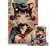 Puzzle da 1000 pezzi con ragazza anime con orecchie da gatto, ideale per adolescenti Migliora la memoria, è un'attività rilassante, tagliata al laser e rappresenta un regalo premuroso (38x26cm)