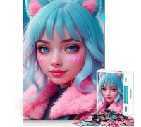 Puzzle da 1000 pezzi con ragazza anime con orecchie da gatto per adolescenti,divertente attività di stimolazione mentale,taglio di alta precisione,attività rilassante e pausa creativa (38x26cm)
