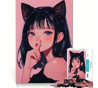 Puzzle da 1000 pezzi con ragazza anime con orecchie da gatto per adulti,gioco di memoria,incastro perfetto senza spazi vuoti,attività rilassante per pause mentali (38x26cm)