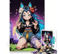 Puzzle da 1000 pezzi con ragazza anime con orecchie da volpe,per adulti,divertente gioco di memoria,incastro sicuro,montaggio facile,attività per tutta la famiglia (50x75cm)