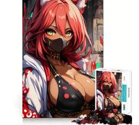 Puzzle da 1000 pezzi con ragazza anime con orecchie e maschera da volpe per adolescenti,divertente attività di memoria,connessione pulita e senza soluzione di continuità,rilassante attività di gruppo