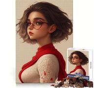 Puzzle da 1000 pezzi con ragazza anime con sciarpa rossa per adulti, sfida intelligente, fuga rilassante, lucchetto fine, (38x52cm)