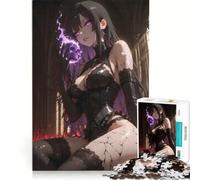 Puzzle da 1000 pezzi con ragazza anime con teschio e fiamme viola, decorazione da parete, impegnativo da completare, per rafforzare l'amore tra le coppie 38x26cm