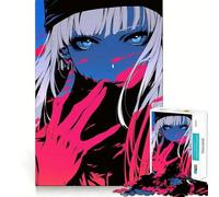 Puzzle da 1000 pezzi con ragazza anime dagli occhi azzurri per adolescenti,divertente attività di memoria,facile da completare,rilassante e adatta a gruppi al chiuso (50x75cm)