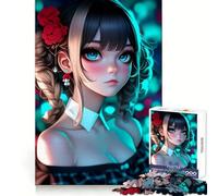 Puzzle da 1000 pezzi con ragazza anime dagli occhi azzurri per adolescenti, ideale per stimolare la memoria cognitiva, per il relax e il divertimento, con tagli netti e come regalo (38x26cm)