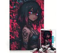 Puzzle da 1000 pezzi con ragazza anime dagli occhi rossi, gioco per tutta la famiglia, divertente e spiritoso, compleanno e Natale 38x26cm