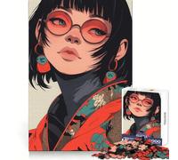 Puzzle da 1000 pezzi con ragazza anime dagli occhiali rossi per adolescenti, divertente e stimolante per la mente, con bordi precisi, ideale come regalo di compleanno (38x52cm)