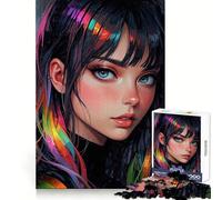 Puzzle da 1000 pezzi con ragazza anime dai capelli arcobaleno per adolescenti, stimolante per la mente, rilassante e divertente, con dettagli precisi, ideale come regalo (38x52cm)
