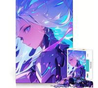 Puzzle da 1000 pezzi con ragazza anime dai capelli blu,divertente per allenare la mente,con incastri precisi e senza spazi vuoti,ideale per momenti di condivisione con i propri cari (38x52cm)