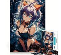 Puzzle da 1000 pezzi con ragazza anime dai capelli blu e fiocco arancione,gioco creativo con componenti robusti e ben definiti,ideale da portare in viaggio,perfetto come regalo per stimolare la mente